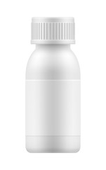 Vector 3d blank plastic jar with cap for pill or capsules. Mock-up package for medication: tablets, vitamin, supplement, antibiotic or aspirin. Medicine box or bottle for medicament. Pharmacy concept