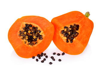 Papaya fruits. slices of sweet papaya with seed isolated on whit
