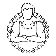 contour sticker border with muscle man crossed arms vector illustration