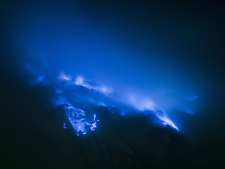 Blue fire of mount Ijen in Indonesia