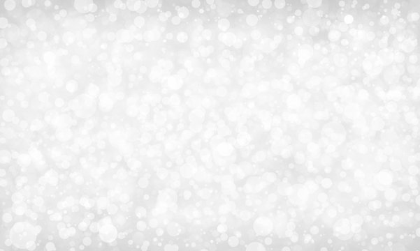 white background with sparkling out of focus bokeh blur design, defocused elegant fancy Christmas  lights, blurred white falling snowflakes or rain on gray