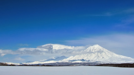 Beautiful winter volcanic landscape