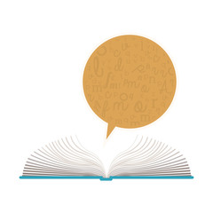 color silhouette with open book and dialogue bubble vector illustration
