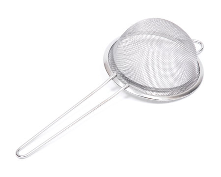 Stainless steel manual wire water stainer isolated on white background