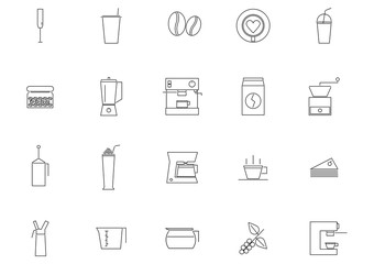 thin line icons set of coffee shop on white background