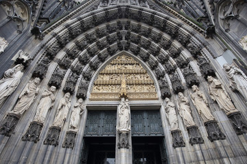 close-up on the  west entrance gate of the Cologne Cathedral