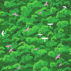 Birds over the jungle. Seamless pattern. Vector illustration
