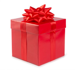 Obraz premium Red gift box with ribbon isolated on white background