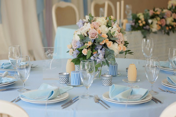 Festive table layout. Wedding decor.