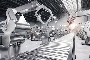 Obraz premium robotic arm with conveyor line