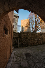 Settefrati at sunset, medieval tower, Ciociaria, Valle di Comino, Frosinone