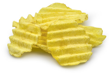 Ridge cut potato chips isolated on white background. Clipping path included in JPEG.