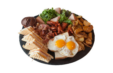 American breakfast isolated in white top view