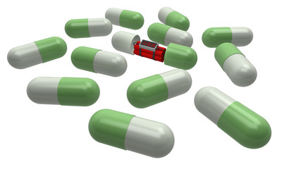 dynamite inside the capsule pills 3d rendering