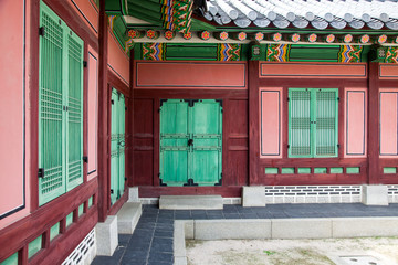 Traditional Korean temple painted wood details