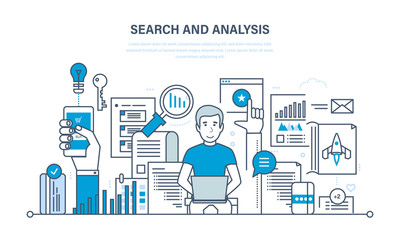 Search and analysis of information, marketing, research, statistics  analytics.