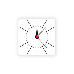 Vector image of minimalistic clock dial white with black ticks time, different shapes of round and square, isolated on background. The timer is divided into 60 parts