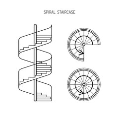 spiral staircase vector image in a linear fashion