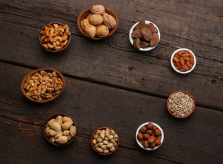 Collection of healthy dried fruits, cereals, seeds and nuts isolated on white background. Large Image