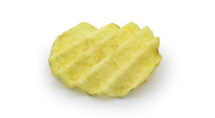 Ridge cut potato chips isolated on white background. Clipping path included in JPEG.