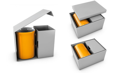 3d Illustration of Three realistic empty boxes with sections