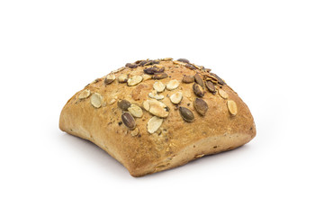 Rustic, organic bread with pumpkin seeds. Clipping path included in JPEG.