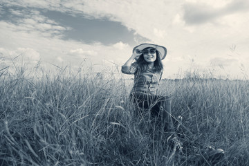 woman relax at meadow