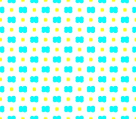 Abstract seamless white background pattern of blue flowers and yellow squares