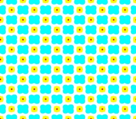 Abstract seamless white background pattern of blue flowers and yellow flowers with red heart