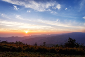 Naklejka na ściany i meble Sunrise landscape view from phu lom lo hill, Phetchabun province