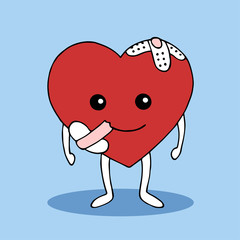 strong heart smile with hurt pain vector hand drawn design illustration