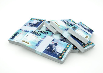 Stack of Taiwan Money isolated on white background