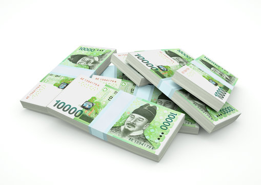 Stack of South Korea Money isolated on white background