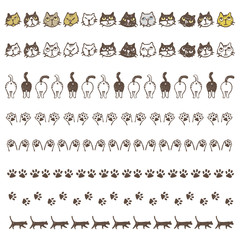 いろいろな種類の猫、猫しりや肉球の飾り罫線