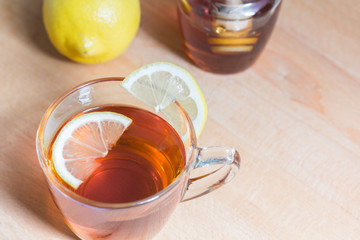 lemon tea on wood table with copy space