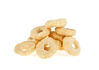 Cereal rings on a white background. Healthy breakfast.