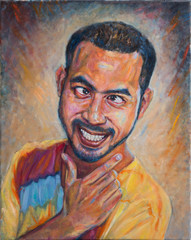 Fototapeta na wymiar Oil color painting of asian man portrait