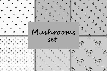 Hand drawn seamless pattern set with mushrooms.
