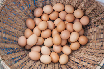 The egg on bamboo basket, Thailand market.
