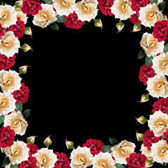 Beautiful floral background of dark red and cream roses 