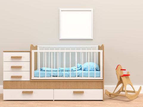 Baby's room with blank frame
