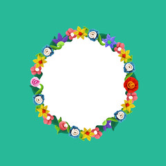 Plasticine colorful floral frame with roses and flowers

