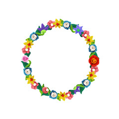 Plasticine colorful floral frame with roses and flowers
