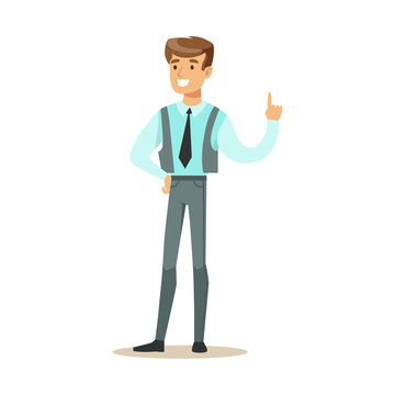 Man In Vest With A Tie, Part Of Office Workers Series Of Cartoon Characters In Official Clothing