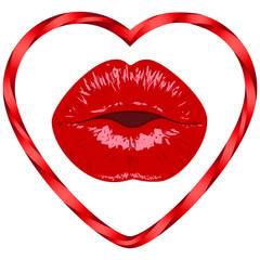Valentines day logo.Red kissing  cartoon sexy lips and heart  isolated decorative icons for party presentation. Valentines day,love,wedding card, background,banner.vector illustration
