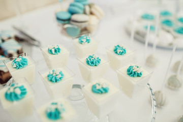 Cold desserts with blue glaze in little shots