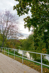 Wooden footpath along the river