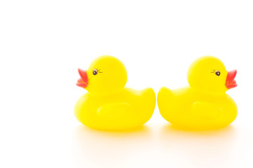 Little duck, yellow rubber duck on white background.