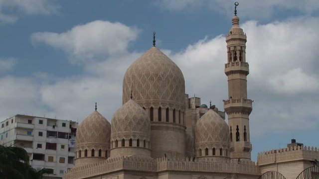 Tilt shot up the El-Mursi Abul Abbas Mosque in Alexandria , Egypt