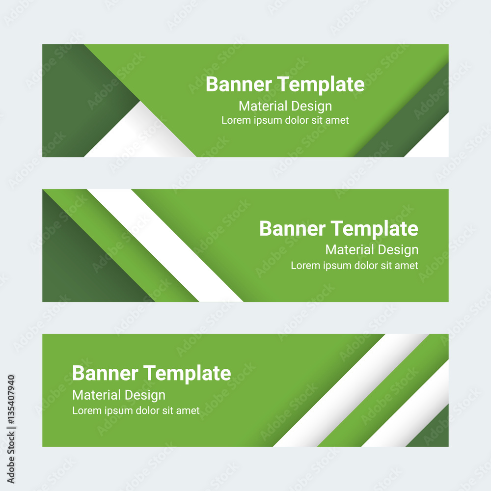 Wall mural material design banners. set of modern colorful horizontal vector banners. green and white page head